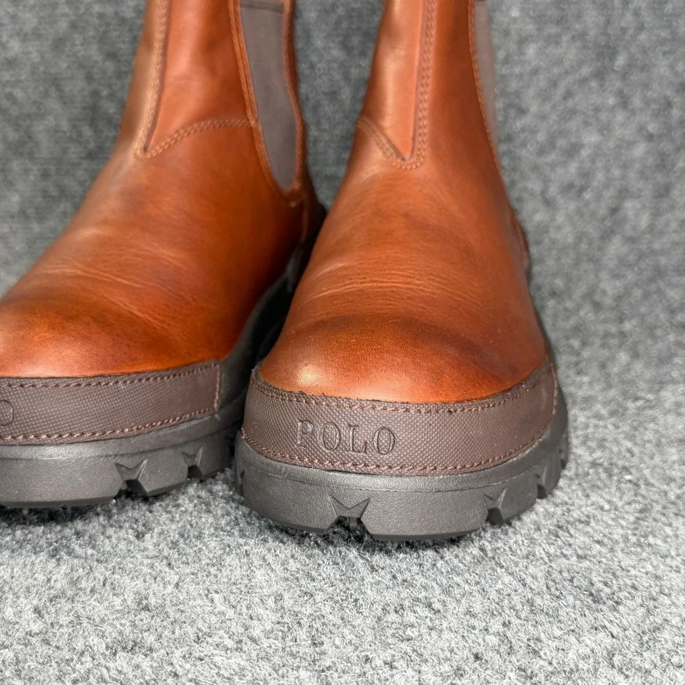 Polo Ralph Lauren Oslo Chelsea Boots Men's 7 Brown Leather Classic Pull On Shoes